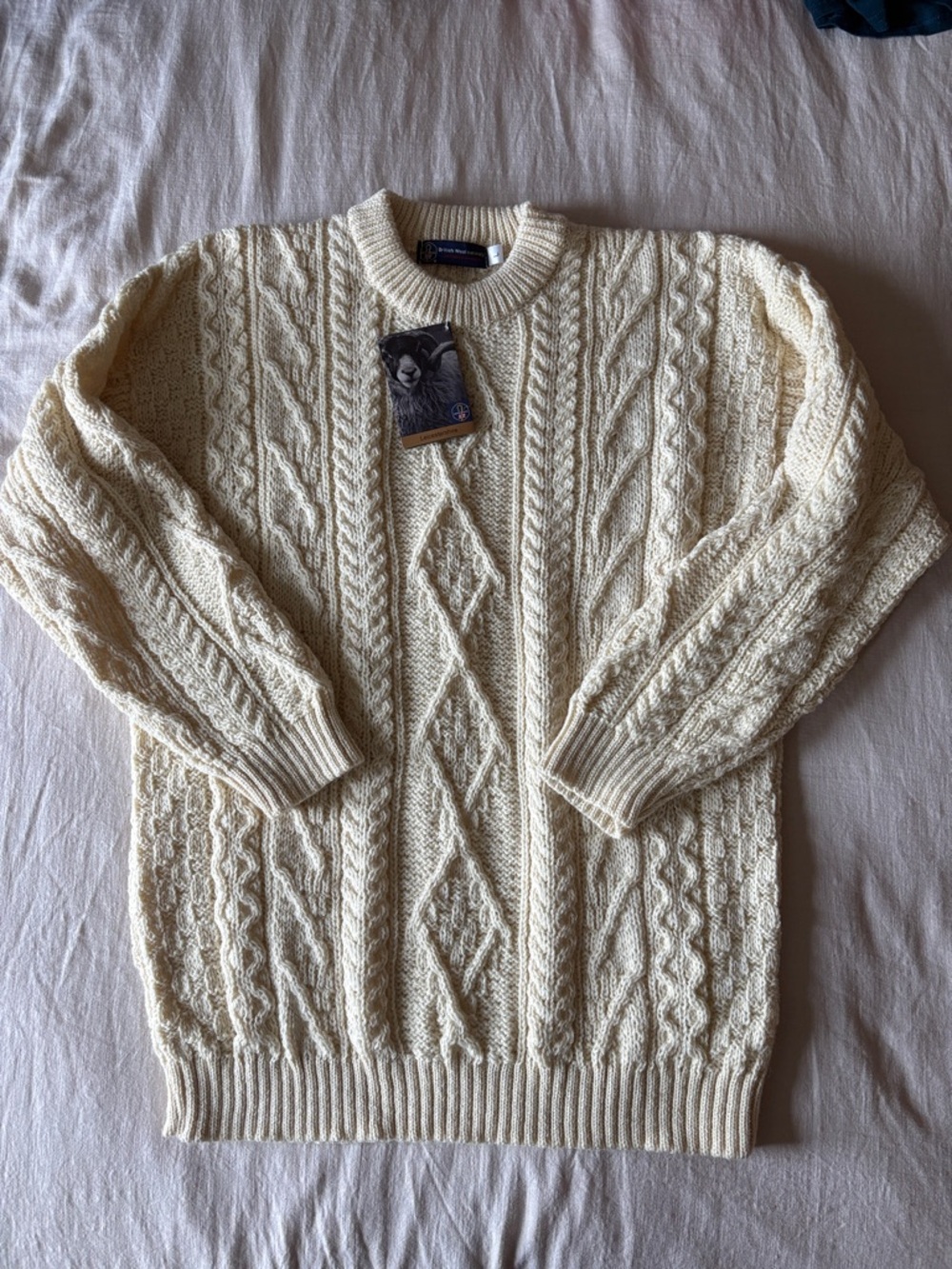 Men's Cable-Knit Crewneck Sweater in Cream